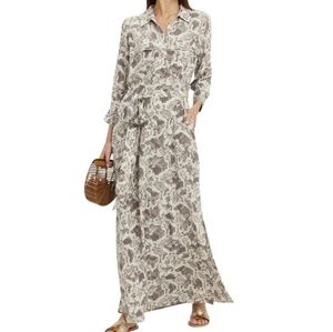 L'agence Cameron Grey Snake Print Silk Shirt Maxi Dress